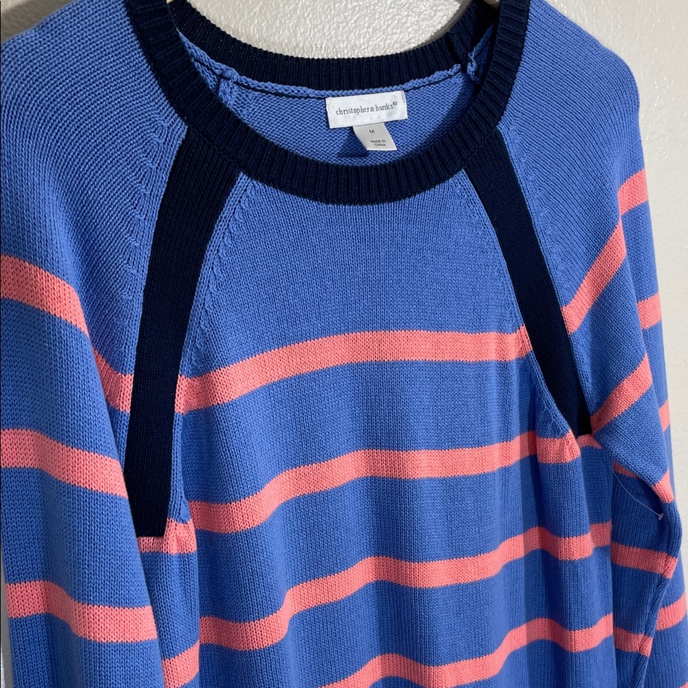 NWOT Christopher & Banks Blue and Peach Stripe Sweater - Picture 2 of 5